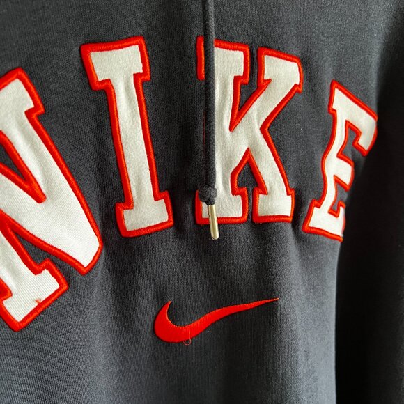 Nike Sweatshirt Hoodie XL Embroidered Orange Swoosh Logo Navy Sportswear - Picture 8 of 9
